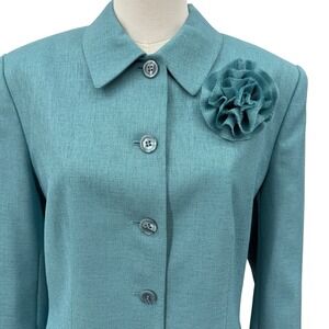 Judith Hart Collection 2 Pc Pant Suit Set Teal Aqua Jacket 16 Pants 12 NWT